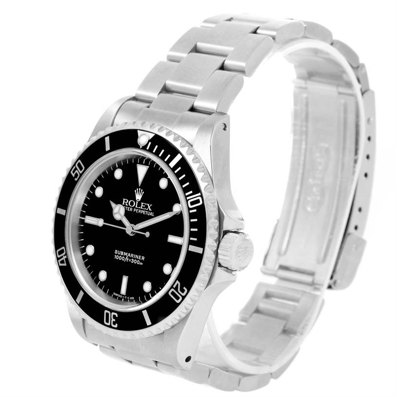 The image shows a Rolex Submariner 14060 Men
s Stainless Steel Black Dial 14060 Men
s Stainless Steel Black Dial watch, angled to display its face, bezel, and stainless steel bracelet.