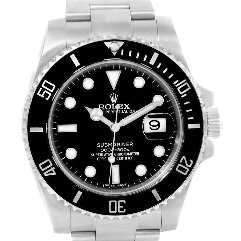 The image shows a front view of the Rolex Submariner 116610 Men
s Stainless Steel Black Dial 116610 Men
s Stainless Steel Black Dial watch, emphasizing the dial, bezel, and bracelet.