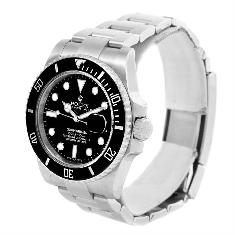 This image shows a Rolex Submariner 116610 Men
s Stainless Steel Black Dial 116610 Men
s Stainless Steel Black Dial watch at a slight angle, detailing the dial, bezel, crown, and bracelet.