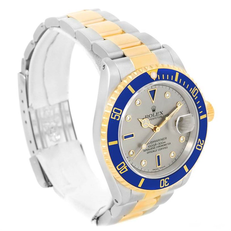 Rolex Submariner Steel Gold Slate Diamond Sapphire Dial Watch 16613 SwissWatchExpo