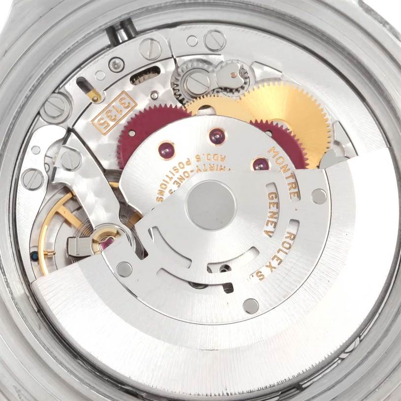 This image shows the internal movement of a Rolex Submariner 16610 Men
s Stainless Steel Black Dial 16610 Men
s Stainless Steel Black Dial watch from a rear view angle.