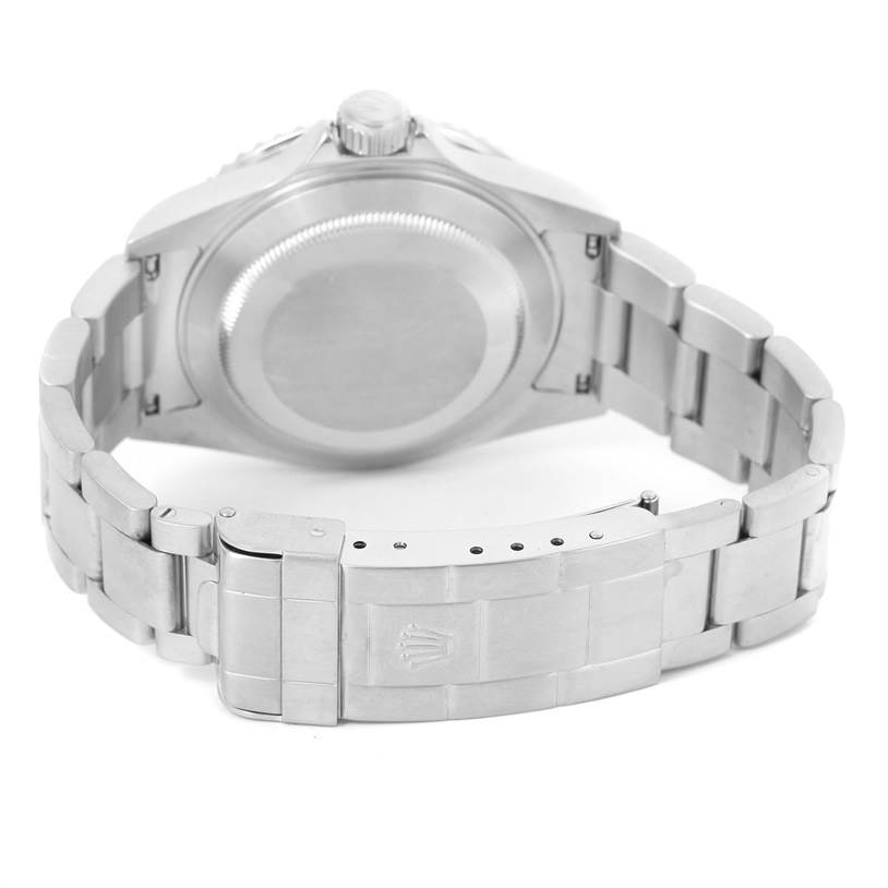 This image shows the back case and bracelet clasp of a Rolex Submariner 16610LV Men
s Stainless Steel Black Dial 16610LV Men
s Stainless Steel Black Dial watch at a rear angle.