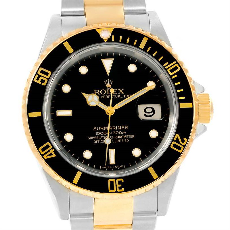 Rolex Submariner Steel 18K Yellow Gold Black Dial Mens Watch 16613 SwissWatchExpo