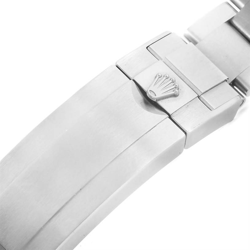 The image shows a close-up of the clasp and part of the bracelet of a Rolex Submariner 116610 Men
s Stainless Steel Black Dial 116610 Men
s Stainless Steel Black Dial watch.