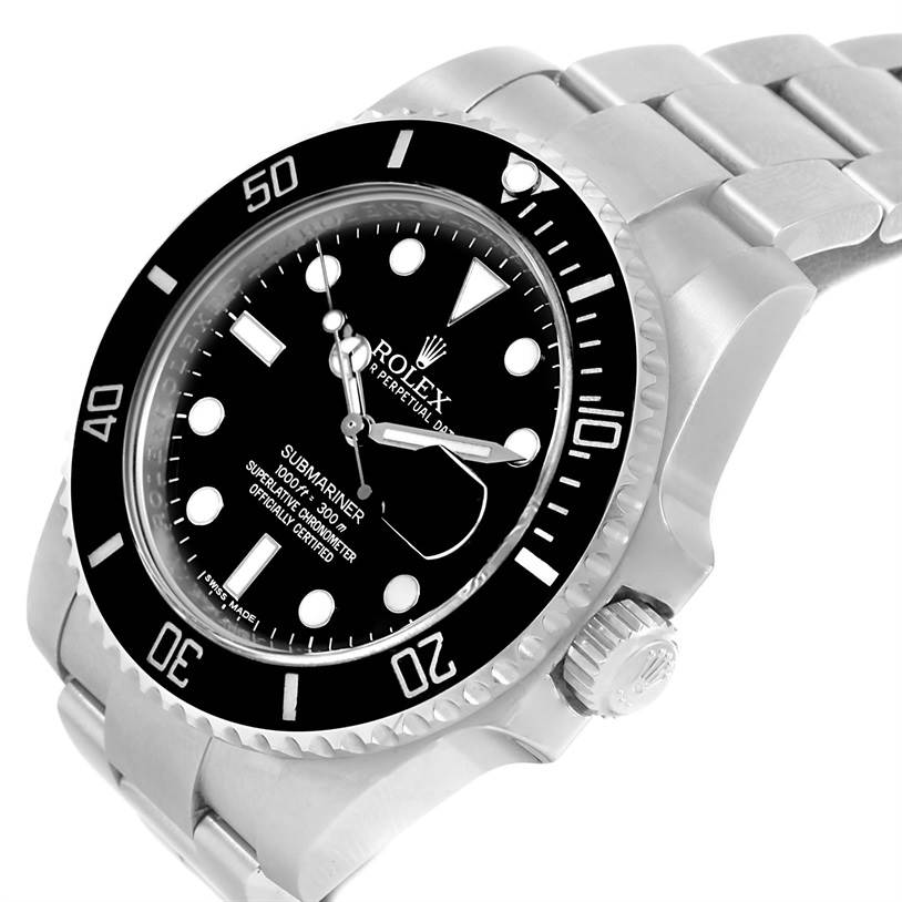 The image shows a side angle of a Rolex Submariner 116610 Men
s Stainless Steel Black Dial 116610 Men
s Stainless Steel Black Dial watch, highlighting the dial, bezel, and part of the bracelet.