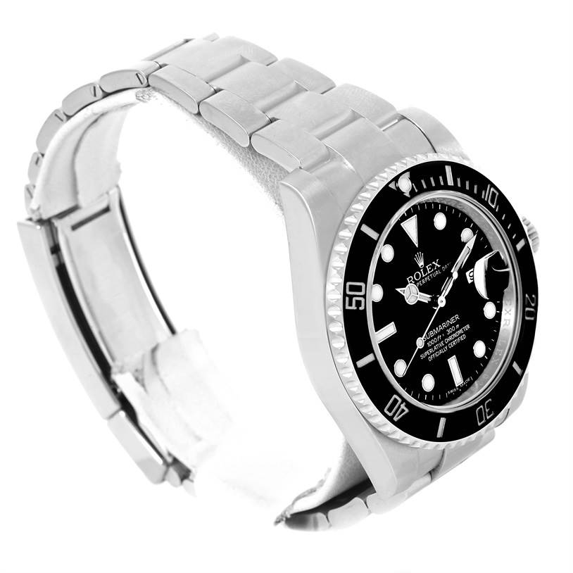 The image shows a Rolex Submariner 116610 Men
s Stainless Steel Black Dial 116610 Men
s Stainless Steel Black Dial watch from the left side, displaying the bezel, dial, and bracelet.