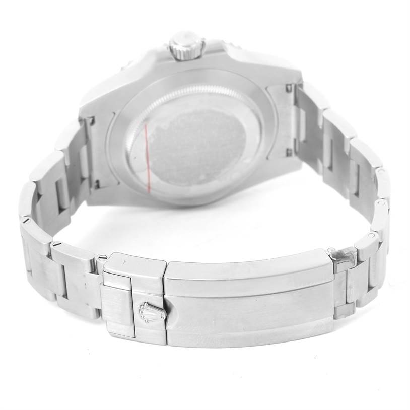 This image shows the back view of a Rolex Submariner 116610LV Men's Stainless Steel Green Dial 116610LV Men's Stainless Steel Green Dial watch, including the clasp and bracelet.