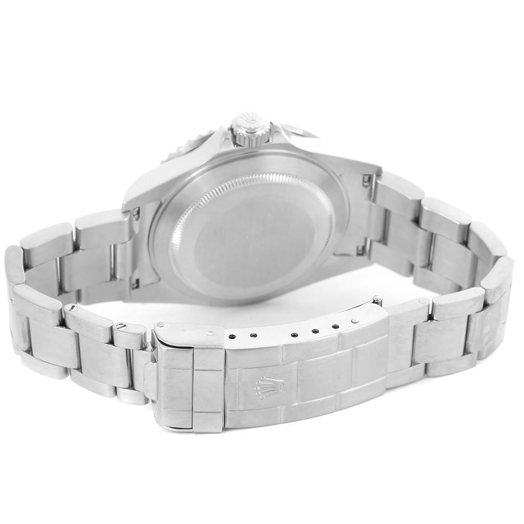 This image shows the back view of a Rolex Submariner 14060 Men
s Stainless Steel Black Dial 14060 Men
s Stainless Steel Black Dial watch, highlighting the case back, bracelet, and clasp.