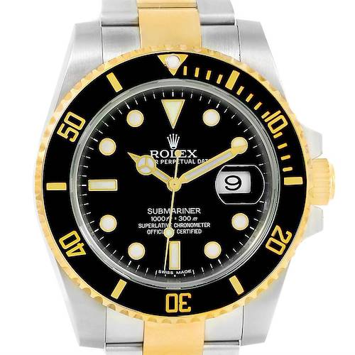 Photo of Rolex Submariner Steel 18K Yellow Gold Black Dial Mens Watch 116613