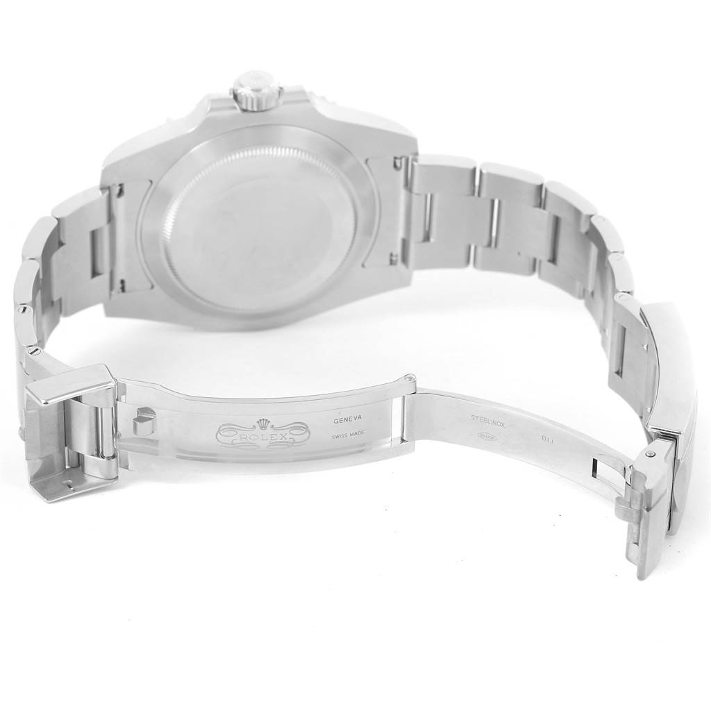 The image shows the back and partially open clasp of a Rolex Submariner 116610 Men
s Stainless Steel Black Dial 116610 Men
s Stainless Steel Black Dial watch from an angled rear view.