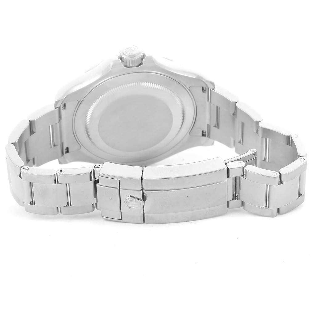 The image shows the underside of a Rolex Submariner 116622 Men
s Stainless Steel Silver Dial 116622 Men
s Stainless Steel Silver Dial watch, highlighting the bracelet, clasp, and case back.