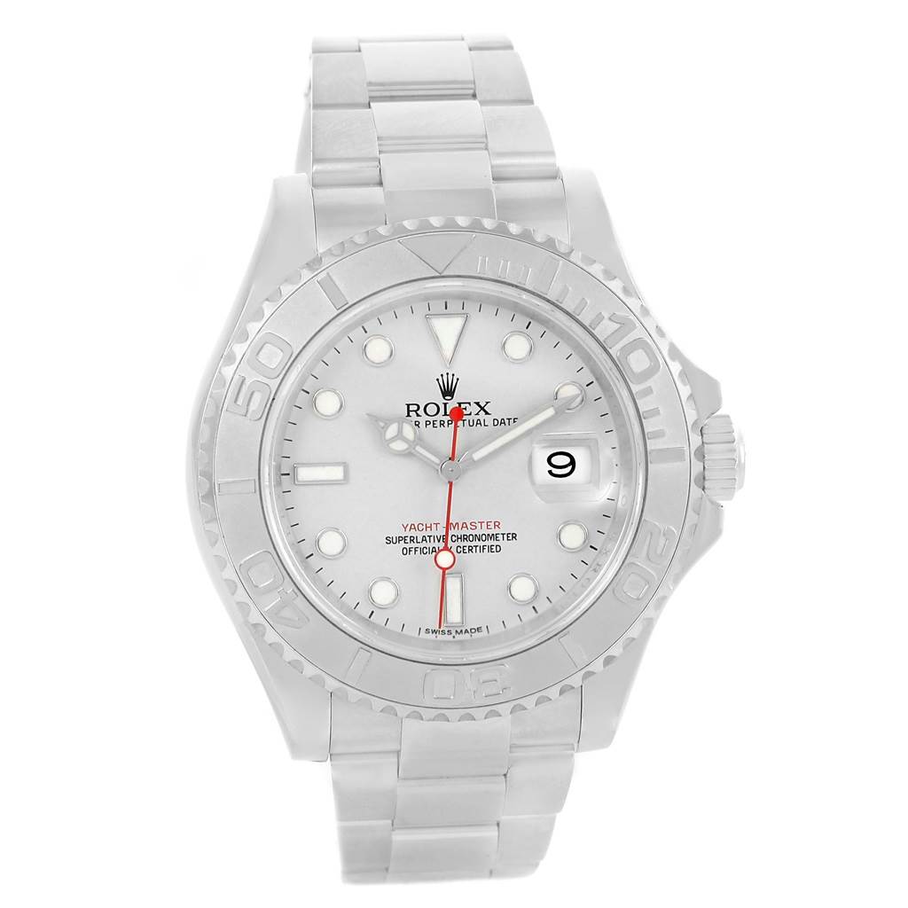 The image shows a front view of a Rolex Submariner 116622 Men
s Stainless Steel Silver Dial 116622 Men
s Stainless Steel Silver Dial watch, displaying its dial, bezel, and bracelet.