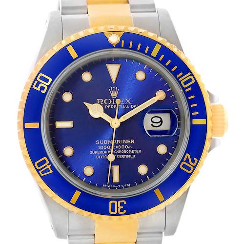 Photo of Rolex Submariner Steel Blue Dial 18K Yellow Gold Mens Watch 16613