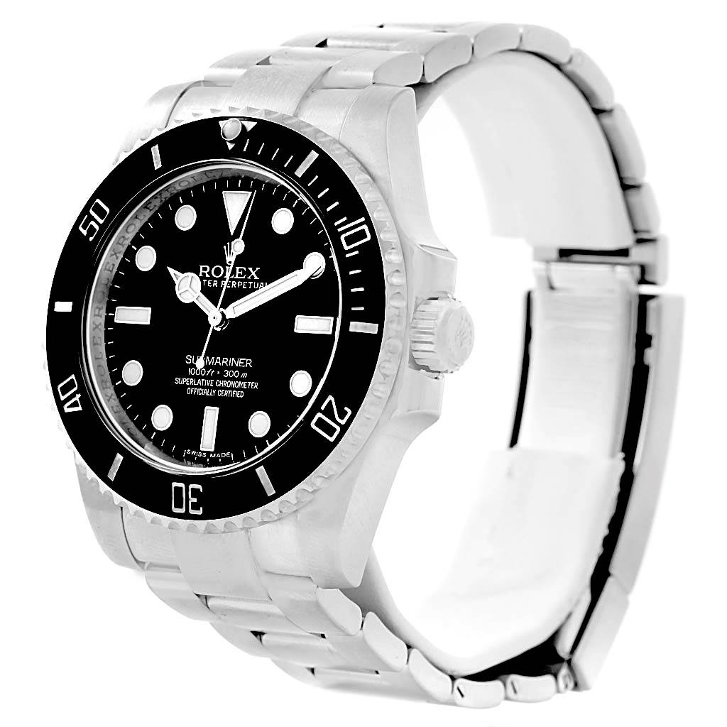 The image shows a Rolex Submariner 114060 Men
s Stainless Steel Black Dial 114060 Men
s Stainless Steel Black Dial watch from a front-left angle, highlighting the bezel, dial, and bracelet.