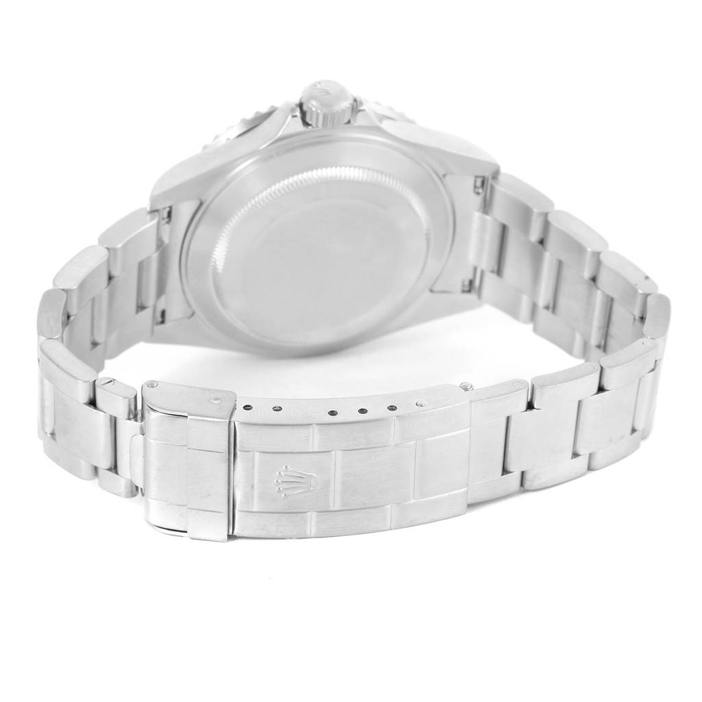 This image shows the back case and bracelet of a Rolex Submariner 16610 Men
s Stainless Steel Black Dial 16610 Men
s Stainless Steel Black Dial from a rear angle.