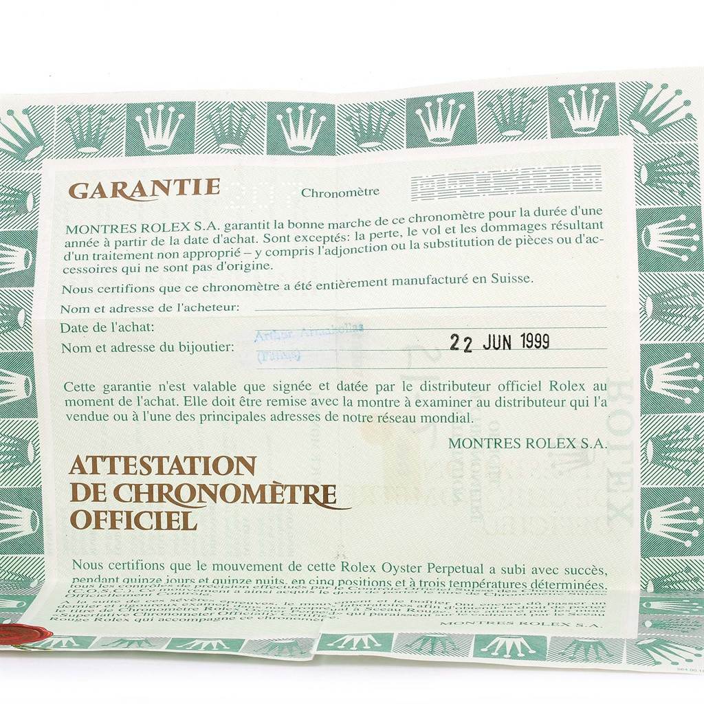 This image shows the official guarantee and chronometer certification paperwork for a Rolex Submariner 16613 Men's Steel and Gold (two tone) Black Dial 16613 Men's Steel and Gold (two tone) Black Dial, dated 22 June 1999.