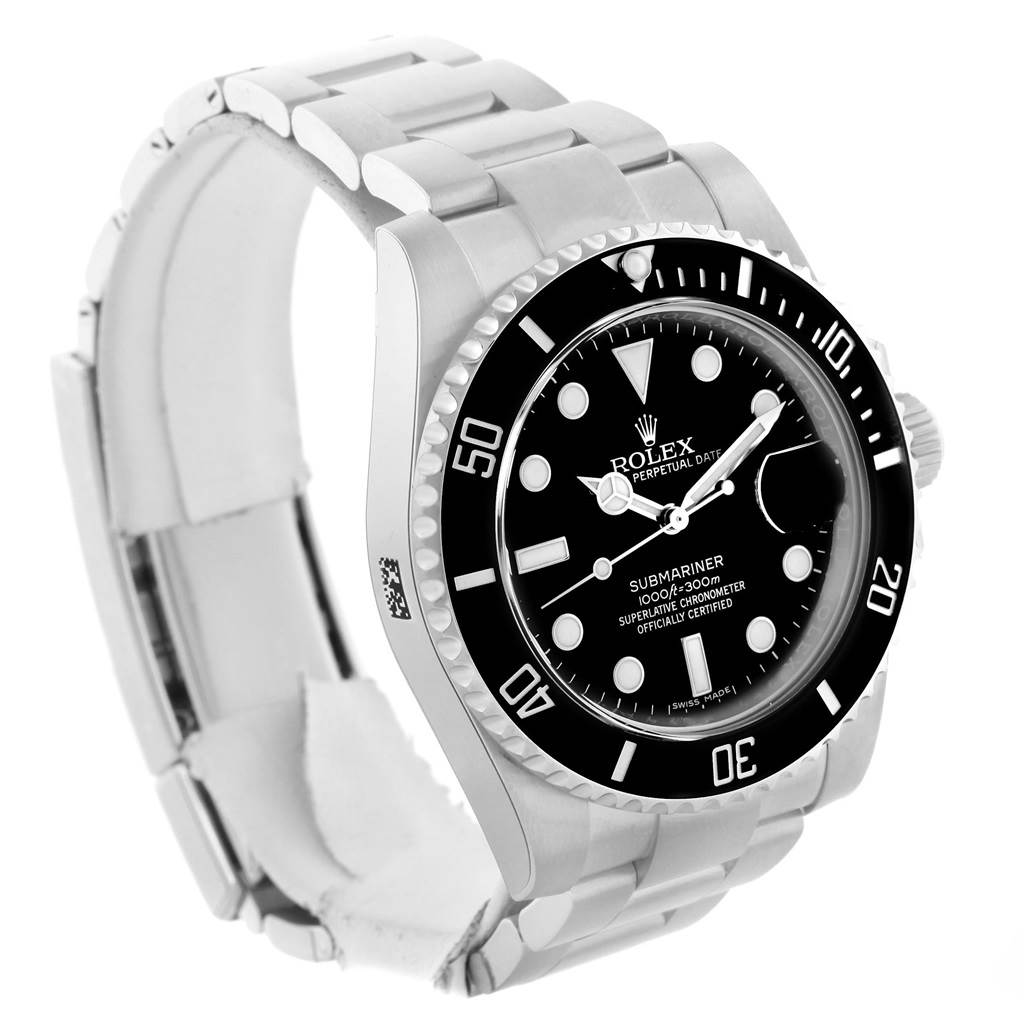 This image shows a Rolex Submariner 116610 Men
s Stainless Steel Black Dial 116610 Men
s Stainless Steel Black Dial watch at a slight angle, highlighting its black dial, bezel, and metal bracelet.