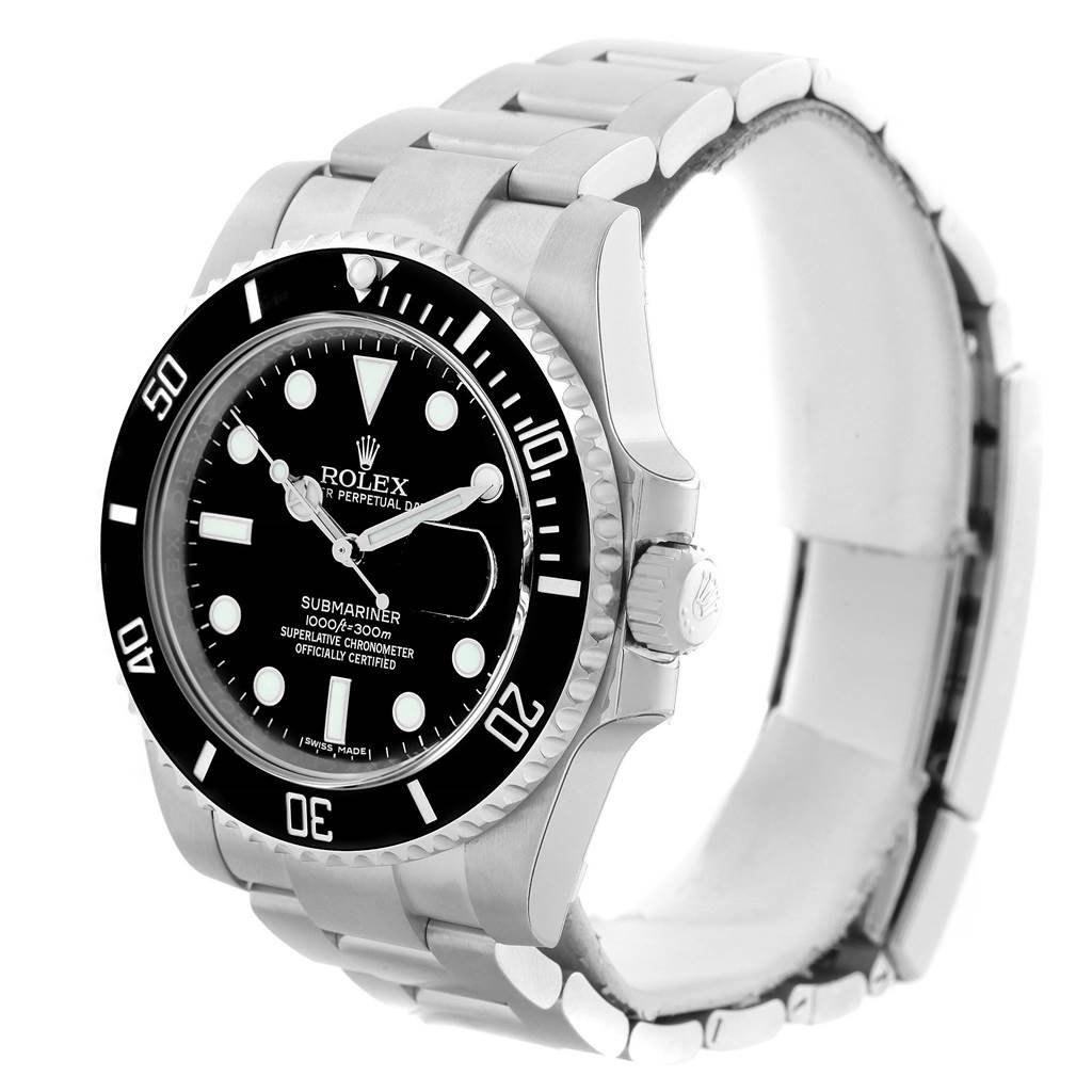 The image shows a Rolex Submariner 116610 Men
s Stainless Steel Black Dial 116610 Men
s Stainless Steel Black Dial watch at a front-left angle, displaying its black dial, bezel, and stainless steel bracelet.