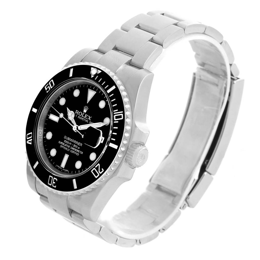 This Rolex Submariner 116610 Men's Stainless Steel Black Dial 116610 Men's Stainless Steel Black Dial watch is shown at a three-quarter angle, displaying the face, bezel, crown, and bracelet.