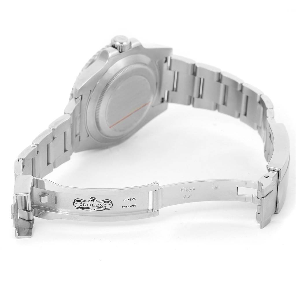 The image shows the back case and open clasp of a Rolex Submariner 116610 Men's Stainless Steel Black Dial 116610 Men's Stainless Steel Black Dial watch from an angled rear view.