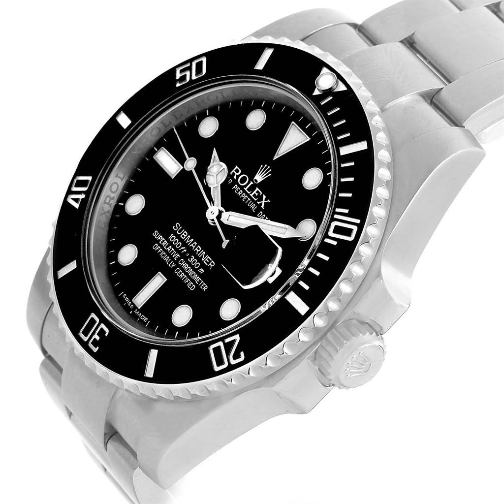 The image shows the Rolex Submariner 116610 Men's Stainless Steel Black Dial 116610 Men's Stainless Steel Black Dial watch at a three-quarter angle, highlighting the face, bezel, and start of the bracelet.