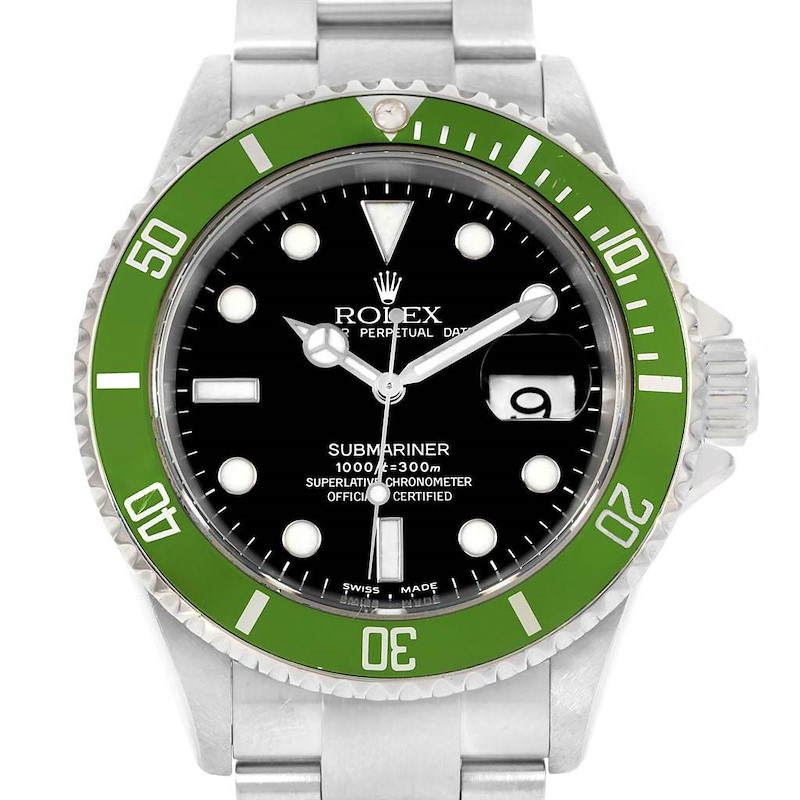 Rolex Submariner Green Bezel 50th Anniversary Flat 4 Watch 16610LV SwissWatchExpo