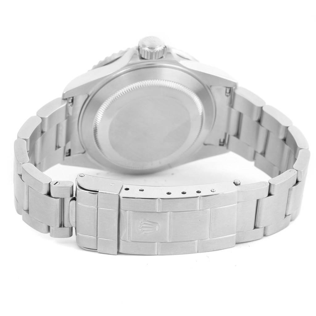 The image shows the back of the Rolex Submariner 16610LV Men's Stainless Steel Black Dial 16610LV Men's Stainless Steel Black Dial watch, focusing on the metal bracelet and clasp.