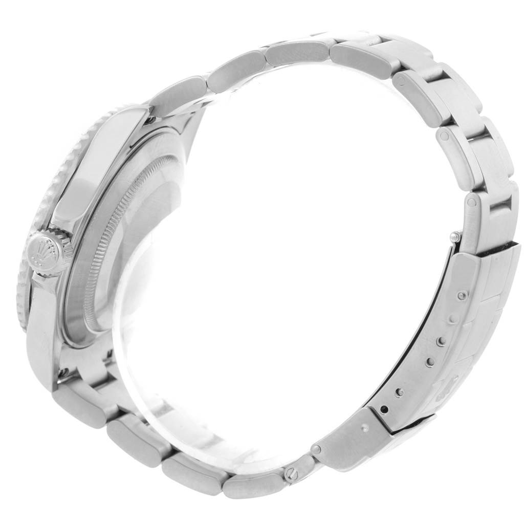 This image shows a side view of a Rolex Submariner 16610 Men's Stainless Steel Black Dial 16610 Men's Stainless Steel Black Dial watch, focusing on its case, crown, and bracelet.