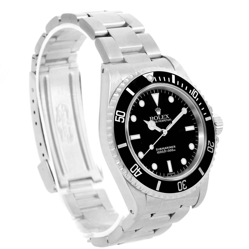 The image shows a Rolex Submariner 14060 Men's Stainless Steel Black Dial 14060 Men's Stainless Steel Black Dial watch at a three-quarter angle, highlighting its face, bezel, crown, and bracelet.