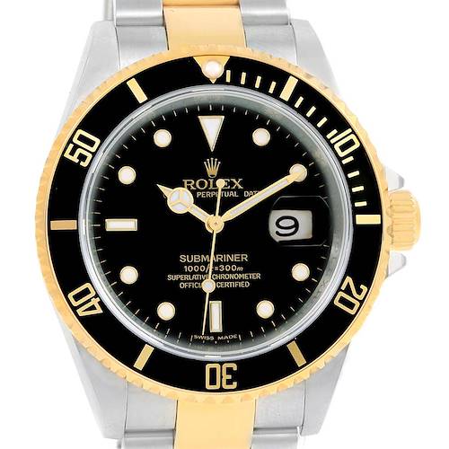 Photo of Rolex Submariner Steel Yellow Gold Black Dial Watch 16613 Box Papers