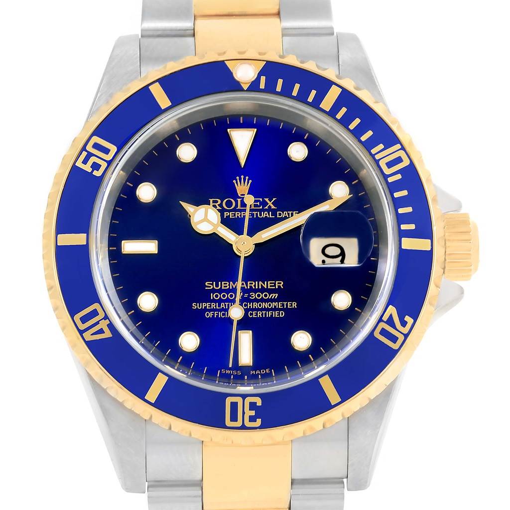 Rolex Submariner Steel Blue Dial 18K Yellow Gold Mens Watch 16613 ...