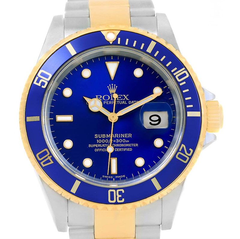 Rolex Submariner Steel 18K Yellow Gold Blue Dial Watch 16613 Box Papers SwissWatchExpo