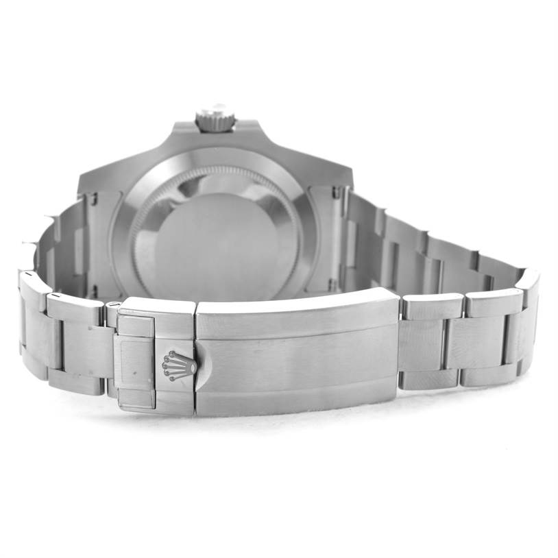 The image shows the back view of a Rolex Submariner 116610LV Men's Stainless Steel Green Dial 116610LV Men's Stainless Steel Green Dial watch, highlighting the clasp and bracelet.