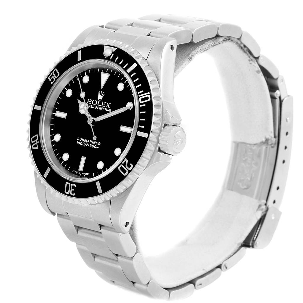 The image shows a Rolex Submariner 14060 Men's Stainless Steel Black Dial 14060 Men's Stainless Steel Black Dial watch from a three-quarters angle, highlighting its bezel, dial, crown, and bracelet.