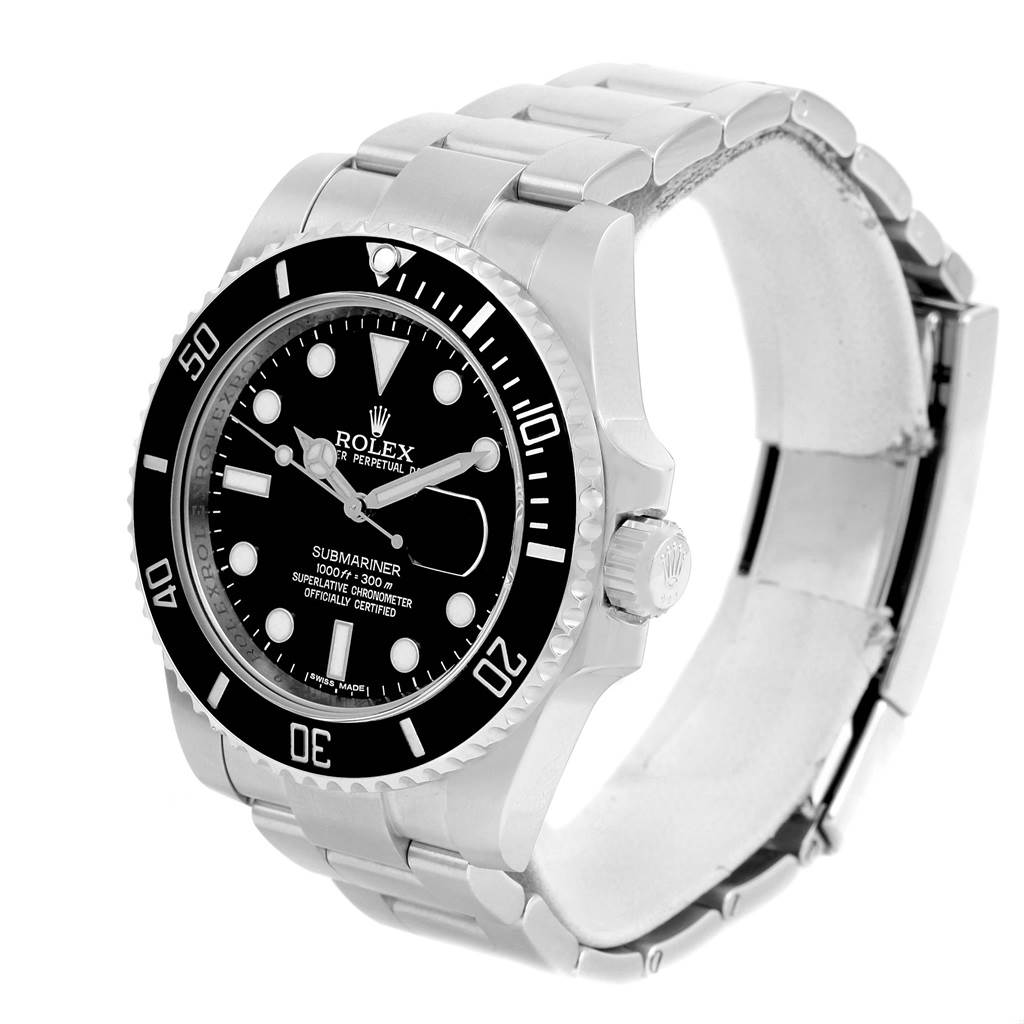This image shows a Rolex Submariner 116610 Men's Stainless Steel Black Dial 116610 Men's Stainless Steel Black Dial watch at a three-quarter angle, highlighting the face, bezel, and stainless steel bracelet.