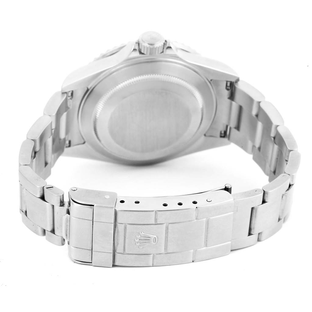 The image shows the back and clasp of a Rolex Submariner 16610 Men
s Stainless Steel Black Dial 16610 Men
s Stainless Steel Black Dial watch at a rear angle.