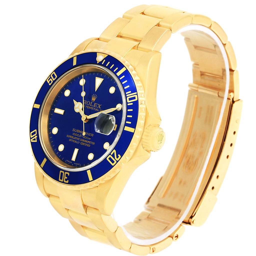 Rolex Submariner 18k Yellow Gold Blue Dial Mens Watch 16618 