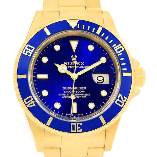 Photo of Rolex Submariner 18k Yellow Gold Blue Dial Mens Watch 16618