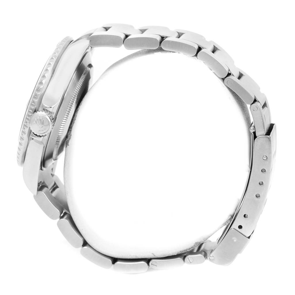 The image shows a side view of a Rolex Submariner 16610LV Men
s Stainless Steel Black Dial 16610LV Men
s Stainless Steel Black Dial watch, highlighting the case, crown, and bracelet with clasp.