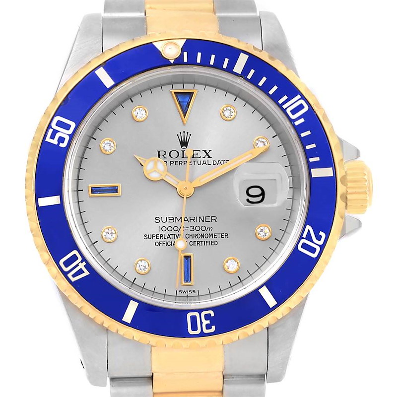 Rolex Submariner Diamond Sapphire Serti Dial Watch 16613 Box Papers SwissWatchExpo