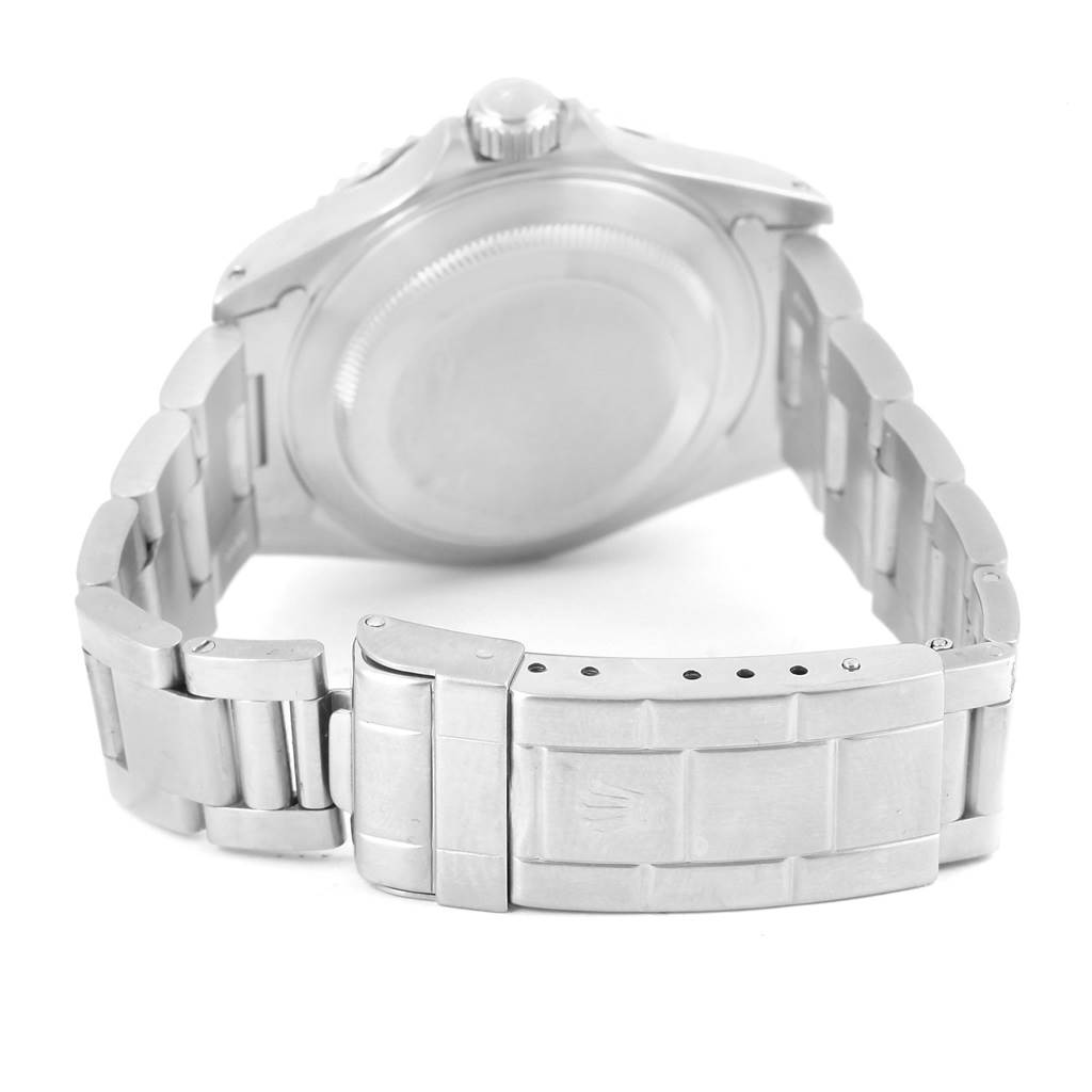 This image shows the back of the Rolex Submariner 14060 Men
s Stainless Steel Black Dial 14060 Men
s Stainless Steel Black Dial watch, highlighting the case back, crown, and bracelet with clasp.