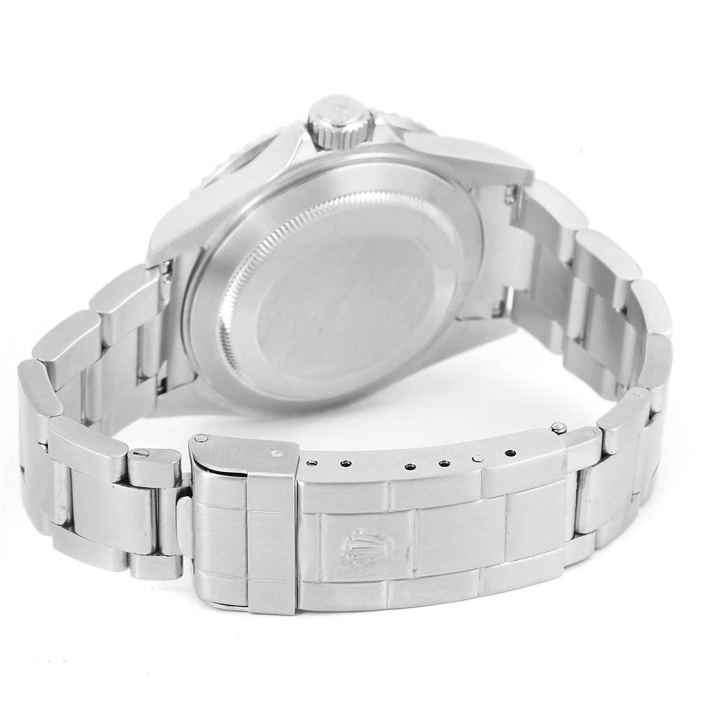 This image shows the back case and bracelet clasp of a Rolex Submariner 16610 Men
s Stainless Steel Black Dial 16610 Men
s Stainless Steel Black Dial watch from a rear angle.