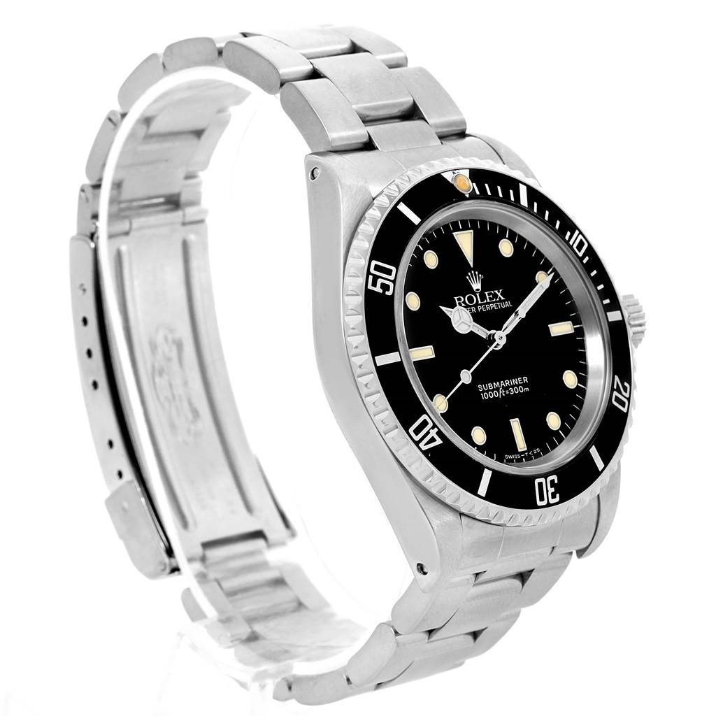 This image shows a Rolex Submariner 14060 Men
s Stainless Steel Black Dial 14060 Men
s Stainless Steel Black Dial watch at a three-quarter angle, displaying the dial, bezel, case, and bracelet.