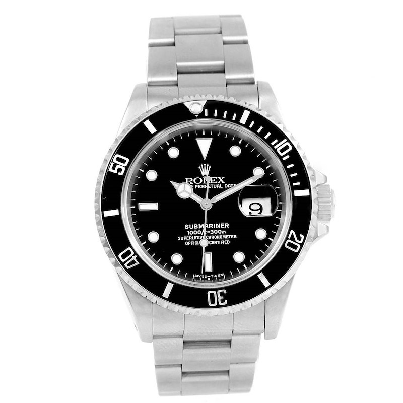 Rolex Submariner Date Steel Black Dial Oyster Bracelet Watch 16610 SwissWatchExpo