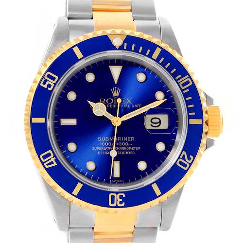 Photo of Rolex Submariner Steel 18K Yellow Gold Blue Dial Mens Watch 16613