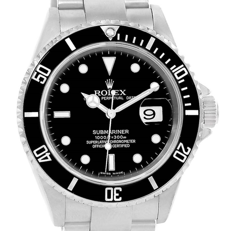 Rolex Submariner Stainless Steel Black Dial 40mm Mens Watch 16610 SwissWatchExpo