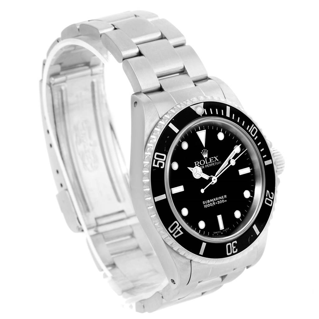 The image shows a Rolex Submariner 14060 Men's Stainless Steel Black Dial 14060 Men's Stainless Steel Black Dial at a three-quarter angle, displaying the watch face, bezel, and metal bracelet.