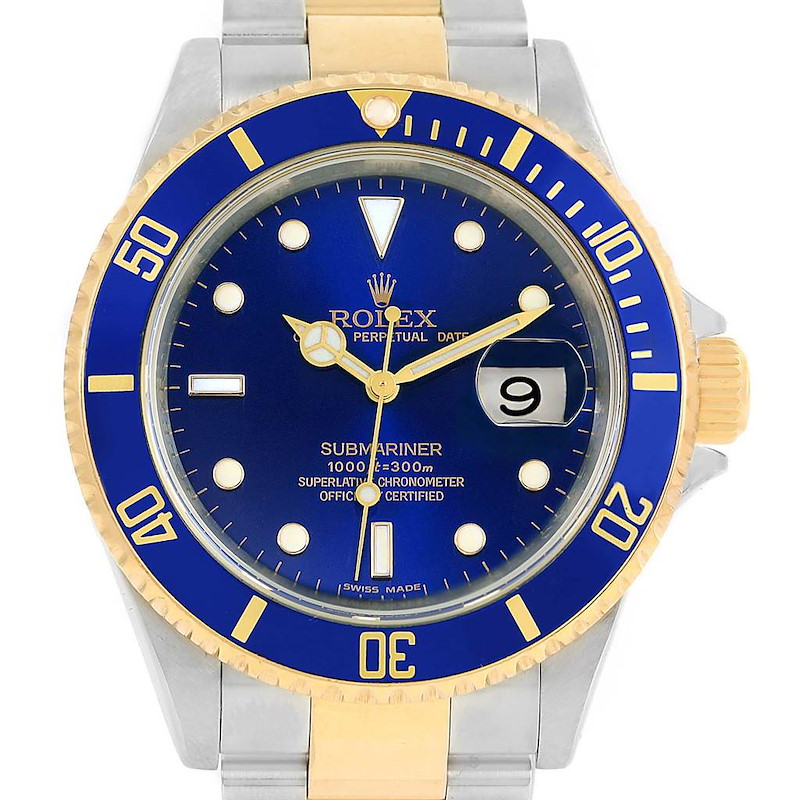 Rolex Submariner Steel 18K Yellow Gold Blue Dial Watch 16613 SwissWatchExpo