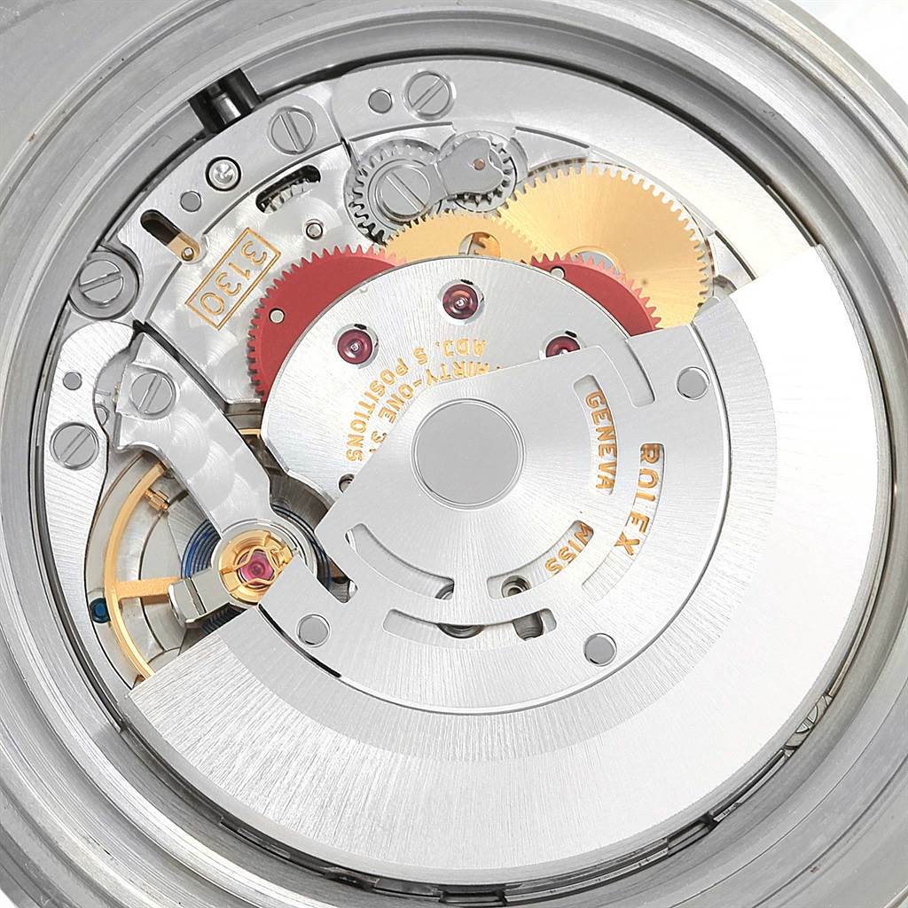 This image shows the movement and internal components of a Rolex Submariner 114060 Men's Stainless Steel Black Dial 114060 Men's Stainless Steel Black Dial watch from an inside view.