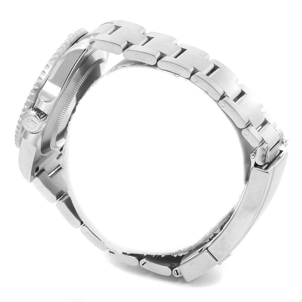 The image shows a side profile of a Rolex Submariner 114060 Men's Stainless Steel Black Dial 114060 Men's Stainless Steel Black Dial watch, highlighting its bracelet, clasp, and crown.